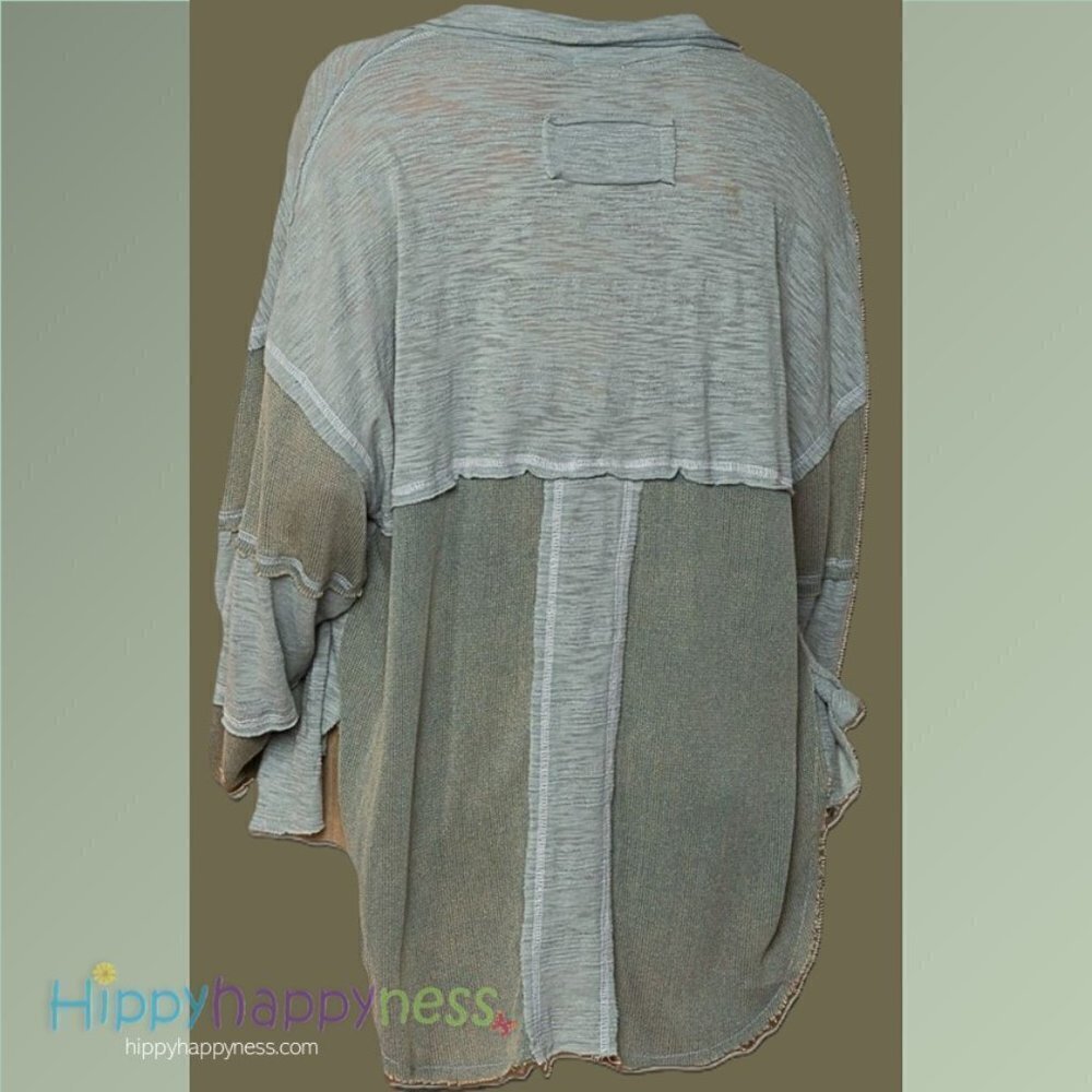 New POL Clothing Button Down Shirt Layering Sage Lightweight Slub Fabric NWT - Picture 6 of 7